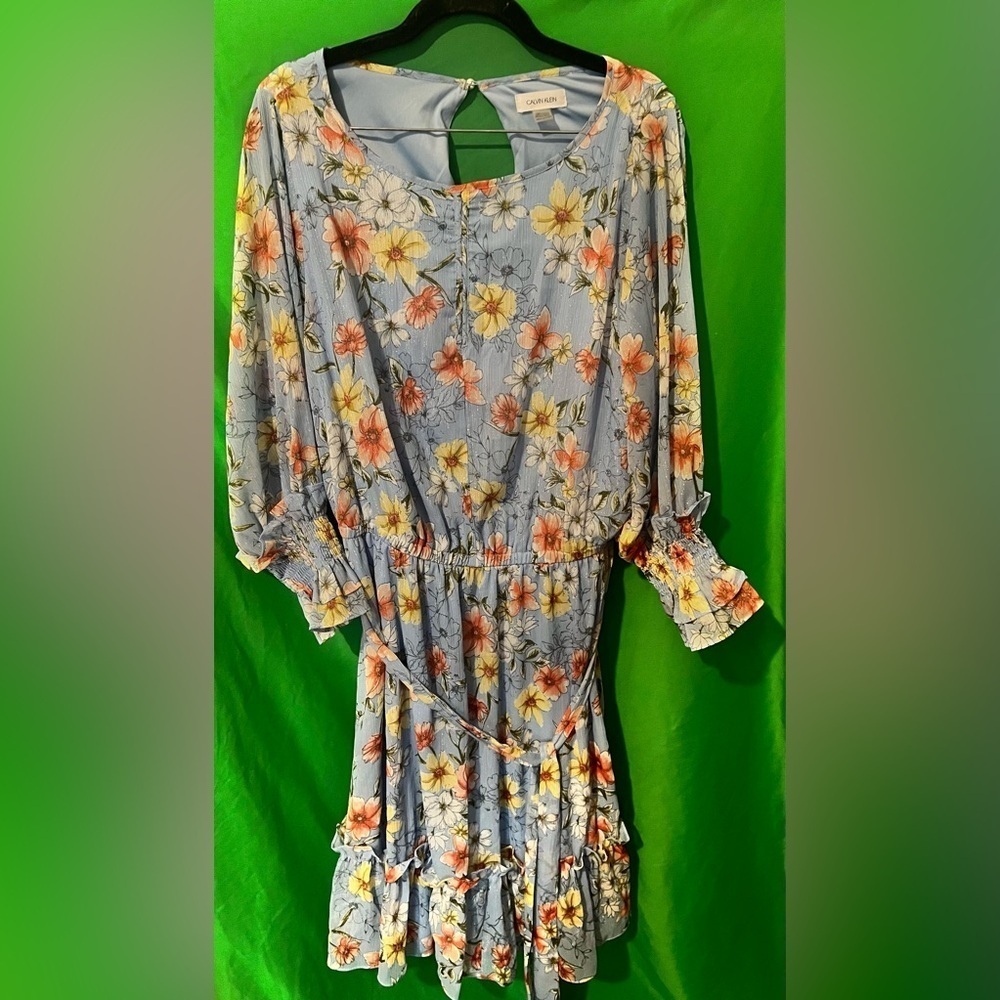 Calvin Klein Floral Blue Dress size 14W - Picture 2 of 9